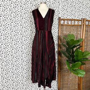 Zero + Maria Cornejo | Burgundy Red Striped Semi Sheer Midi Cocktail Dress 6